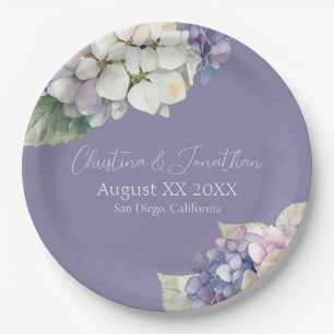 Purple & White Hydrangea Flowers on Lavender Paper Plates