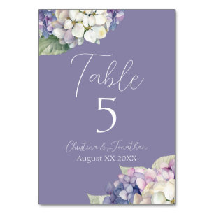 Purple & White Hydrangea Flowers on Lavender Table Number