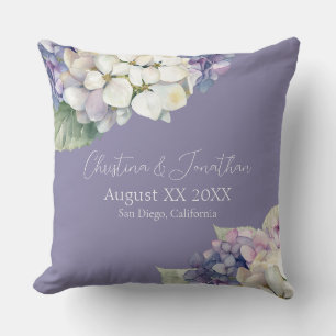 Purple & White Hydrangea Flowers on Lavender Throw Pillow