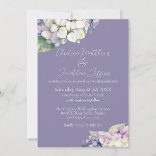 Purple & White Hydrangeas on Lavender Wedding Invitation
