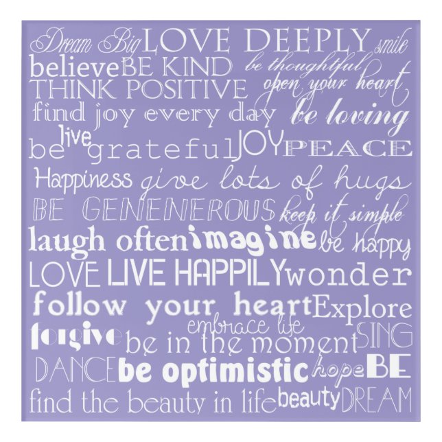 Purple White Inspirational Words Christmas Acrylic Print (Front)