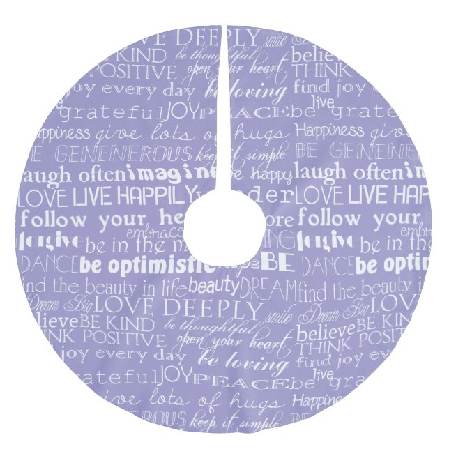 Purple White Inspirational Words Christmas Brushed Polyester Tree Skirt (Front)
