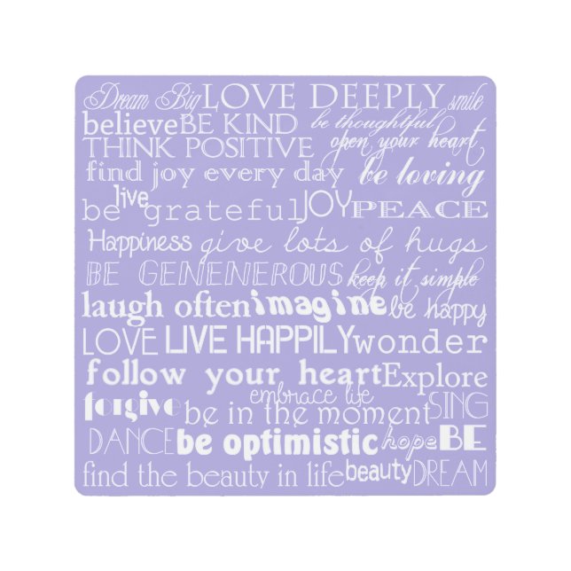Purple White Inspirational Words Christmas Metal Print (Front)