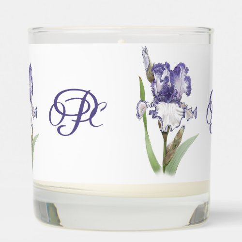 Purple  White Iris Floral Art Personalized Scented Candle