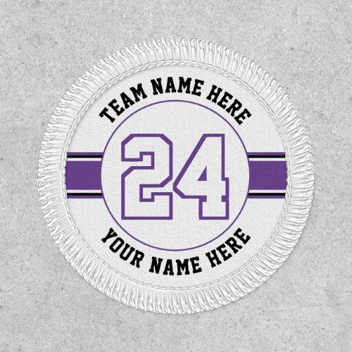 Purple white jersey number team player name sports patch