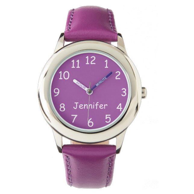 Purple & White Kid's Watch, Purple Strap Watch (Front)