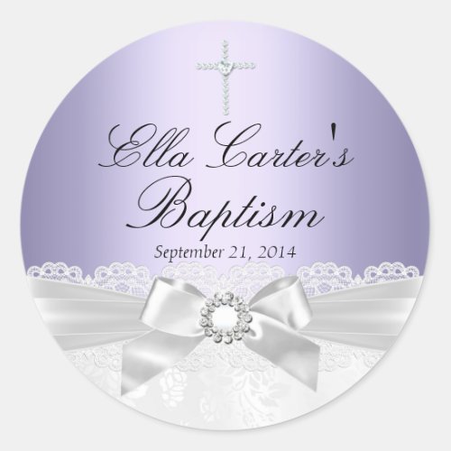 Purple White Lace  Cross Baptism Sticker