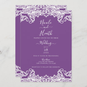 Purple & White Lace Elegant Wedding Invitation