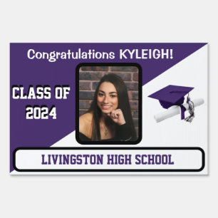 Purple & White Large 2-Sided Graduation Lawn Sign