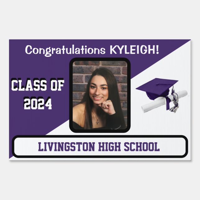 Purple & White Large 2-Sided Graduation Lawn Sign (Front)