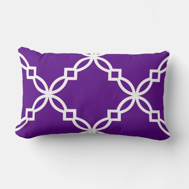 Purple White Large Fancy Quatrefoil Pattern Lumbar Pillow (Front)