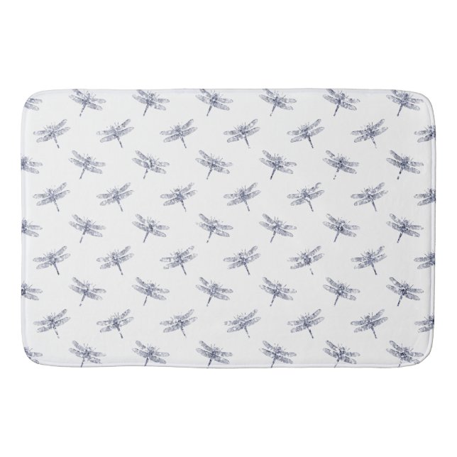 Purple White Lavender Glitter Dragonflies          Bath Mat (Front)