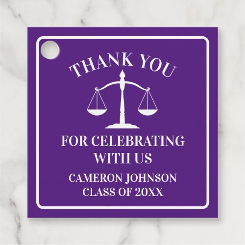 Purple White Law School Custom Graduation Party Favor Tags
