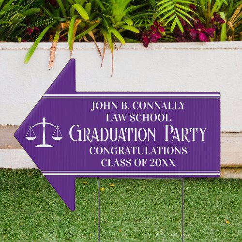 Purple White Law School Graduation Arrow Yard Sign