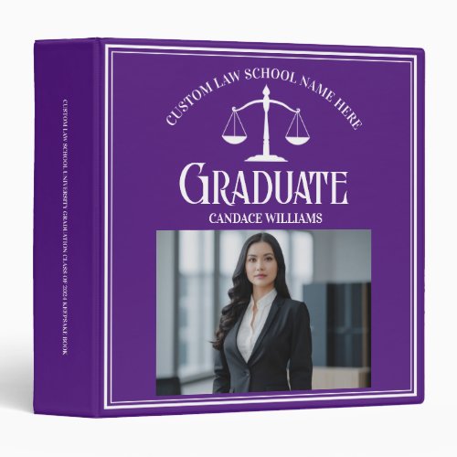 Purple White Law School Graduation Photo Album 3 Ring Binder
