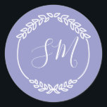 Purple White Leaf Wreath Monogram Wedding Classic Round Sticker<br><div class="desc">These purple wedding stickers feature a monogram with a white leaf wreath design. Personalize these stickers with your initials. These stickers are ideal for use as envelope seal stickers or for decorating wedding favors. They are part of a collection which includes matching wedding stationery and gifts. Please visit our store...</div>