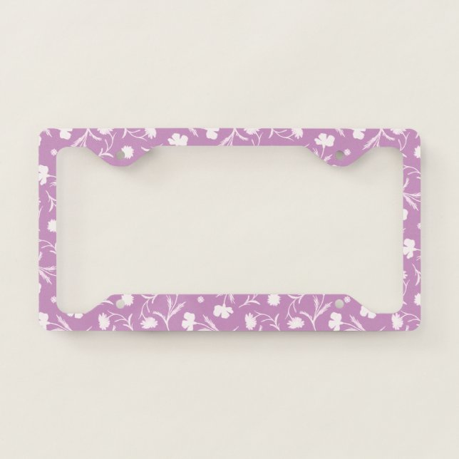 Purple White Liberty Floral Pattern Elegant Pop License Plate Frame (Front)
