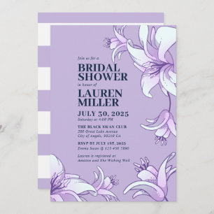 Purple White Lily Flower Floral Bridal Shower Invitation