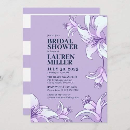 Purple White Lily Flower Floral Bridal Shower Invitation