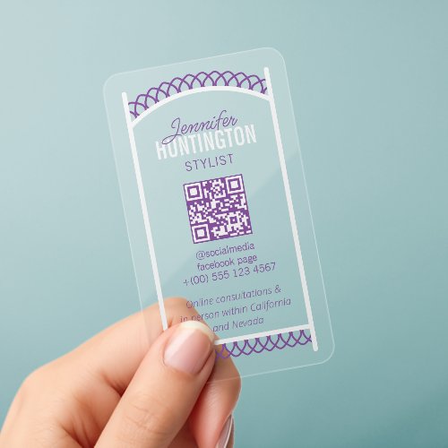 Purple White Looped Tall Mirror Frame Stylist Clear Business Cards