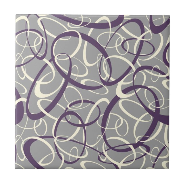 purple white loops on gray geometric pattern ceramic tile (Front)