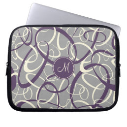 purple white loops on gray geometric pattern laptop sleeve