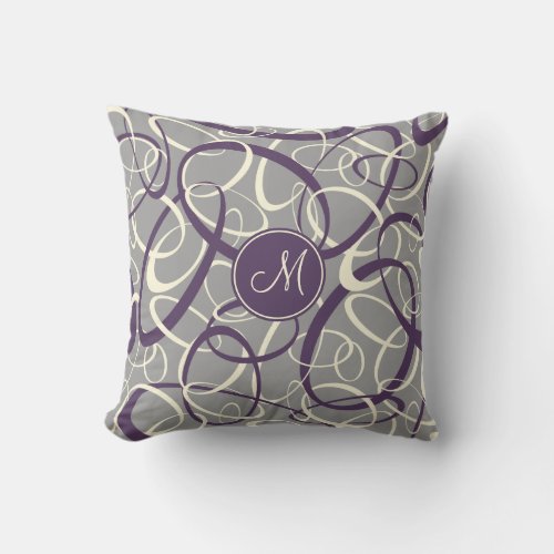 purple white loops on gray geometric pattern throw pillow