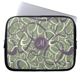 purple white loops on sage green geometric pattern laptop sleeve
