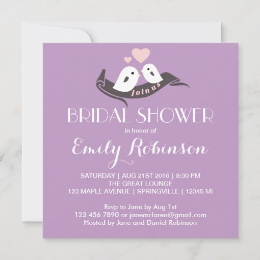 Purple White Lovebirds Bridal Shower Invitation Zazzle