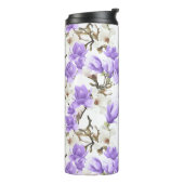 Purple & White Magnolia Blossom Watercolor Pattern Thermal Tumbler (Rotated Left)