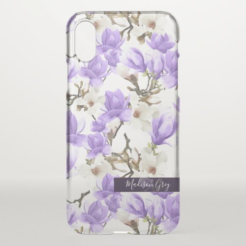 Purple  White Magnolia Blossom Watercolor Pattern iPhone X Case