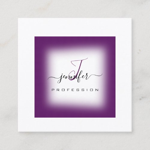 Purple White  Makeup Monogram Name Social Media Square Business Card