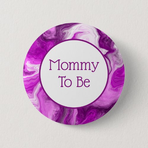 Purple White Marble Swirls Mom To Be Baby Shower Button