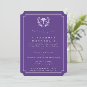 Purple/White MD Caduceus Graduation Invitation