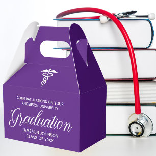 Purple White Medical School Graduation Party Favor Boxes