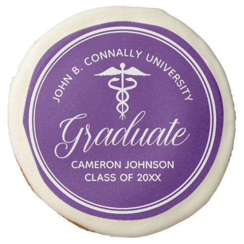 Purple White Medical School Graduation Party Sugar Cookie