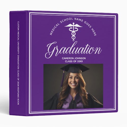 Purple White Medical School Graduation Photo Album 3 Ring Binder