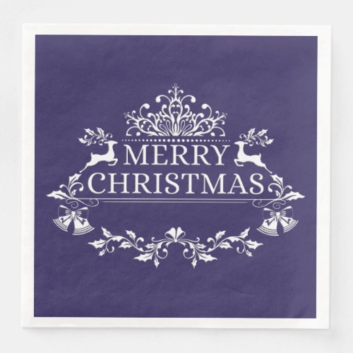 Purple  White Merry Christmas Paper Napkins