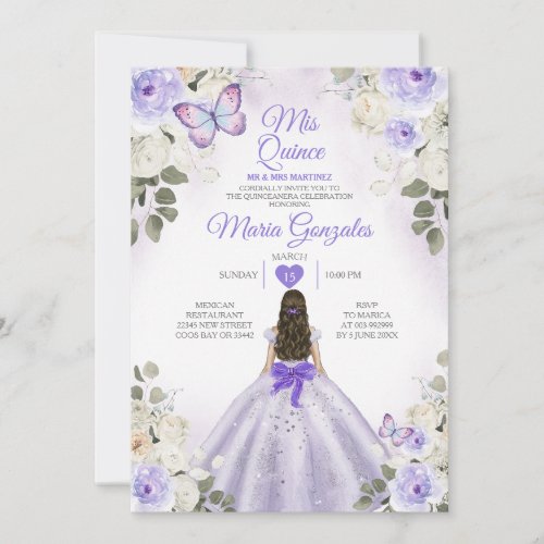 Purple  White Mis Quince 15 Anos Silver Crown Invitation