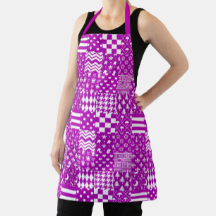 Purple White Mixed Patterns Patchwork Design Apron