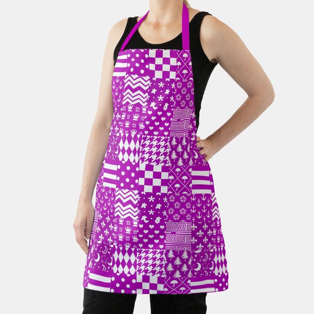 Purple White Mixed Patterns Patchwork Design  Apron (Creator Uploaded)