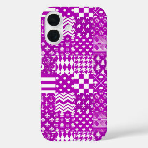 Purple White Mixed Patterns Patchwork Design  iPhone 16 Case