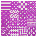 Purple White Mixed Patterns Patchwork Design  Fabric