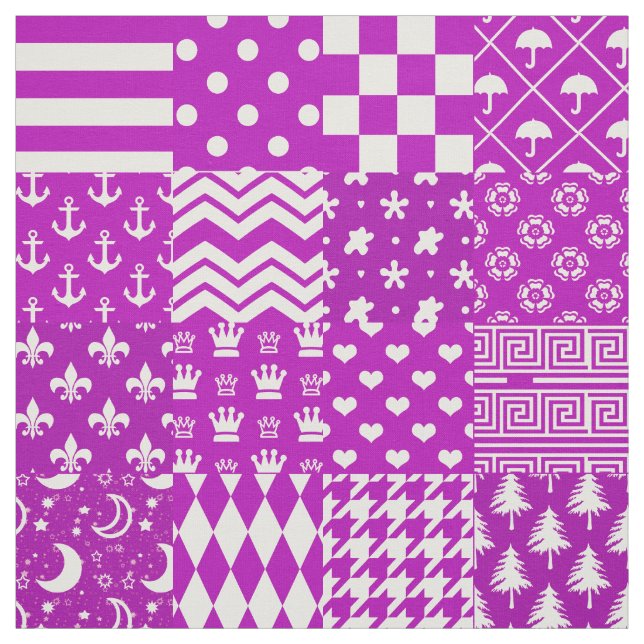 Purple White Mixed Patterns Patchwork Design  Fabric (Swatch)