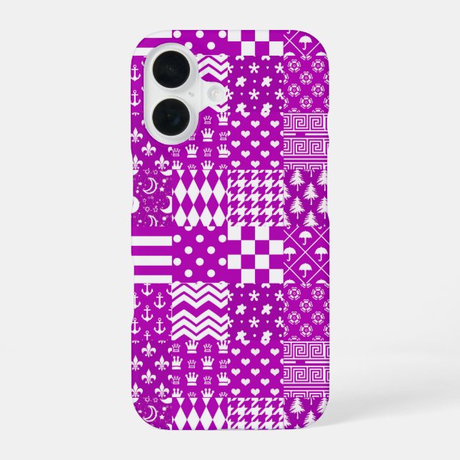 Purple White Mixed Patterns Patchwork Design  Iphone Case (Back)