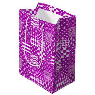 Purple White Mixed Patterns Patchwork Design  Medium Gift Bag