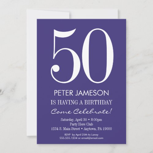 Purple  White Modern Adult Birthday Invitations