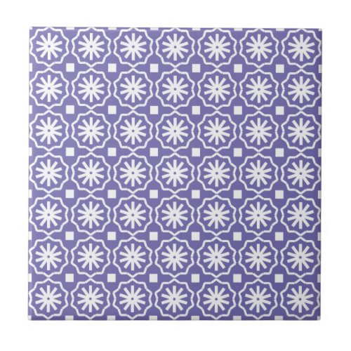 Purple white modern geometric floral pattern ceramic tile