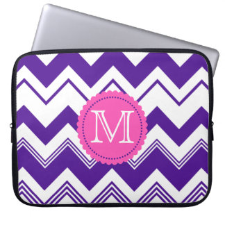 Purple White Monogram Chevron Pattern Laptop Sleeve