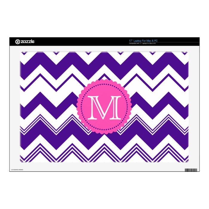 Purple White Monogram Chevron Pattern Decals For 17" Laptops